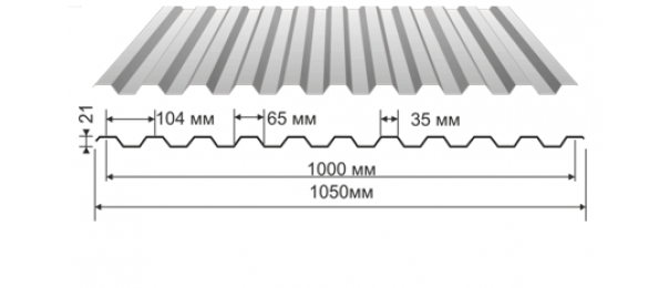 Профнастил оцинкованный С-21 1050x2000 (эконом) купить недорого в Клине